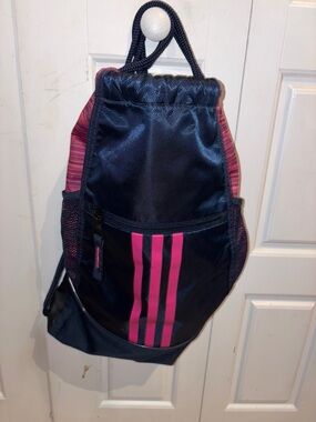 adidas Navy Drawstring Bag with Pink Accents